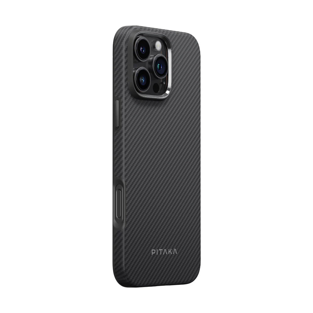 Pitaka Military-Grade Classic Serisi iPhone 16 Pro M-safe Şarj Özellikli Aramid Fiber Black-Grey Twill Kılıf Pitaka Military-Grade Classic Serisi iPhone 16 Pro M-safe Şarj Özellikli Aramid Fiber Black-Grey Twill Kılıf